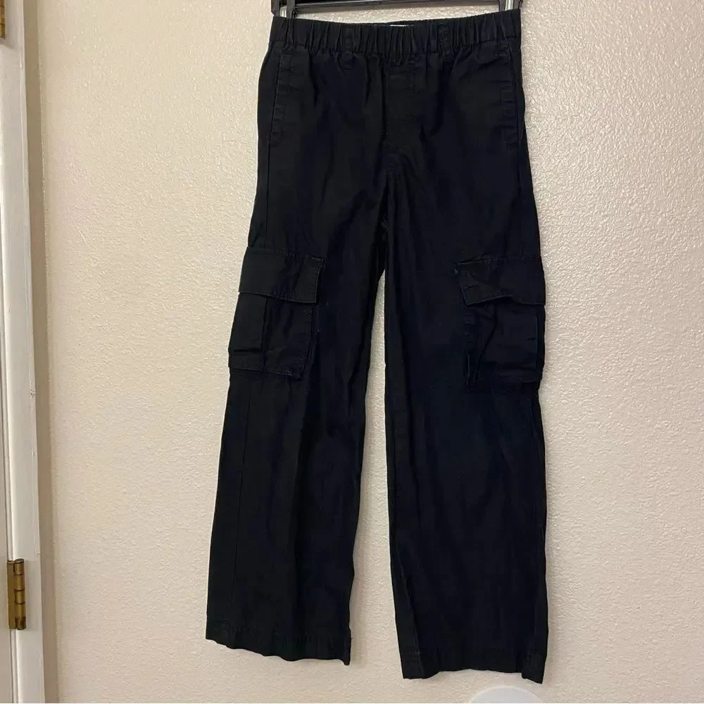 Old Navy high waisted wide leg Pull-on black cotton cargo pants M 8